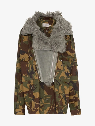 Shop Preen By Thornton Bregazzi Dree Shearling Collar Camouflage Cotton Blend Jacket In White