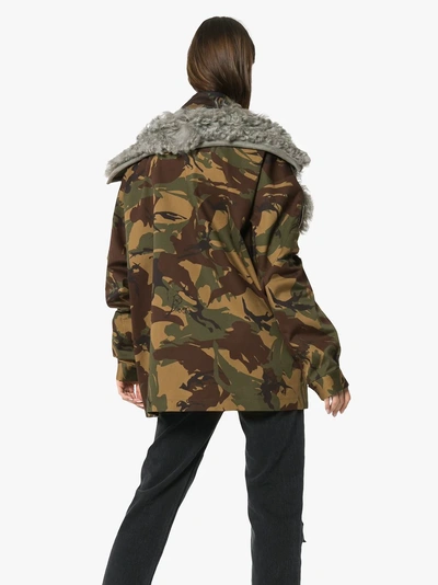 Shop Preen By Thornton Bregazzi Dree Shearling Collar Camouflage Cotton Blend Jacket In White