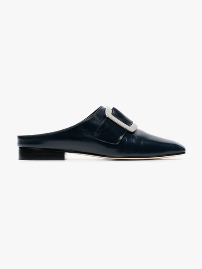 Shop Dorateymur Navy Blue Han Buckled Leather Loafers