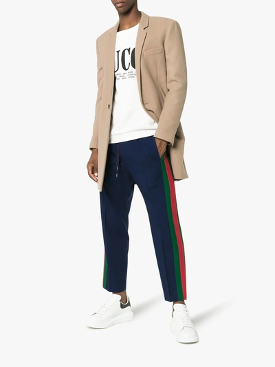 Shop Gucci Gg Web Tailored Track Pants In Blue