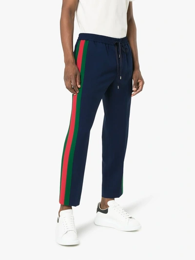 Shop Gucci Gg Web Tailored Track Pants In Blue