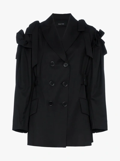 Shop Simone Rocha Bow Detail Wool Blazer Jacket In Black