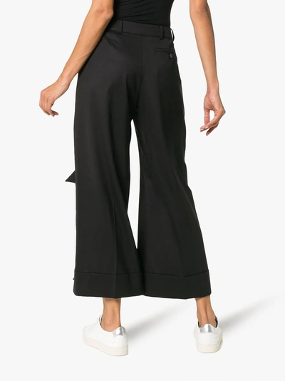 Shop Simone Rocha Bow Embellished Wool Blend Wide Leg Trousers In Black