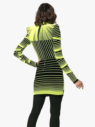 Shop Balmain Neon-stripe Mini Dress In Black