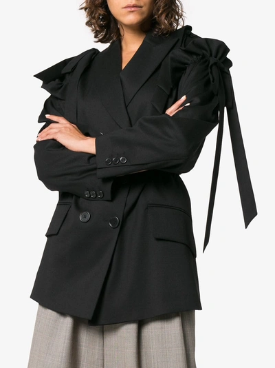 Shop Simone Rocha Bow Detail Wool Blazer Jacket In Black