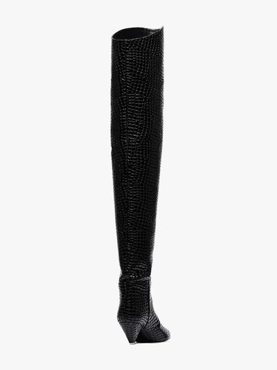 Shop Attico Black Crocodile Print 45 Leather Over-the-knee Boots