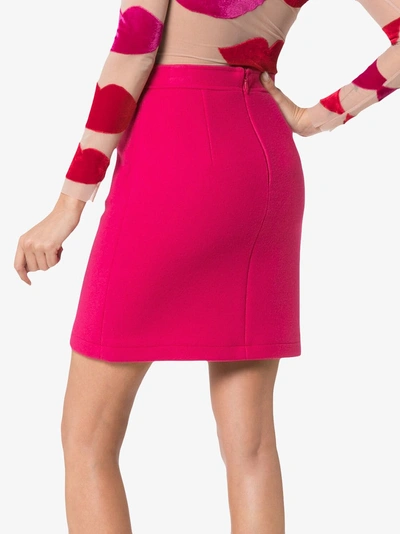 Shop Moschino Mid Rise Zip Pocket Skirt In Pink/purple