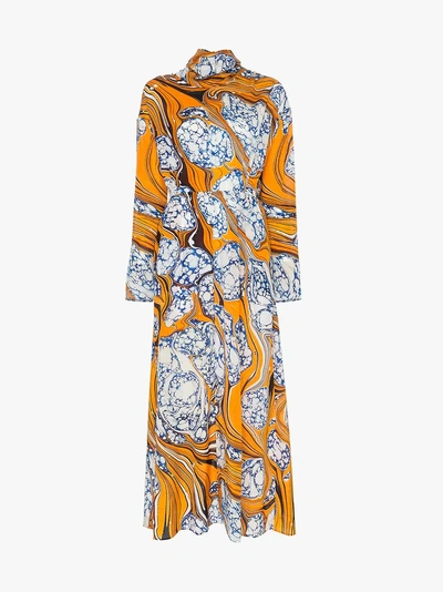 Shop Rosie Assoulin Cinched Waist Scarf Dress In Yellow/orange