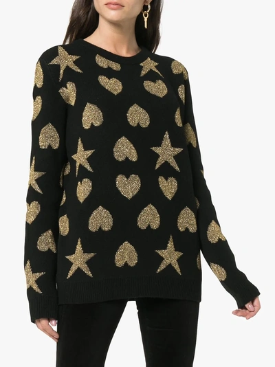 Shop Gucci Hearts And Stars Wool-blend Sweater In Black