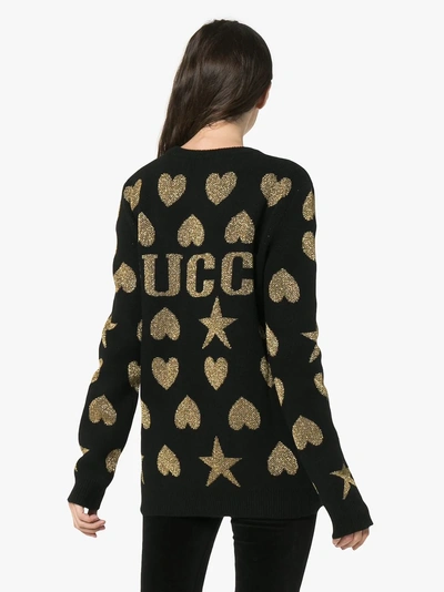 Shop Gucci Hearts And Stars Wool-blend Sweater In Black