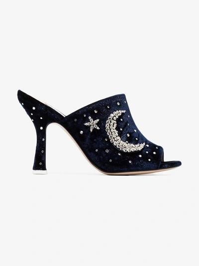 Shop Attico Blue Crystal Embellished 100 Velvet Mules