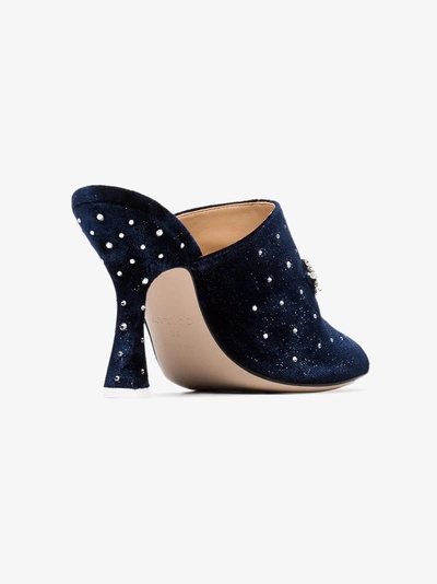 Shop Attico Blue Crystal Embellished 100 Velvet Mules