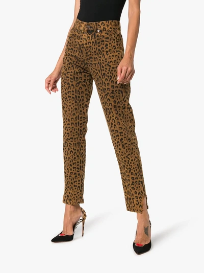 Shop Saint Laurent Leopard-print Jeans In Brown