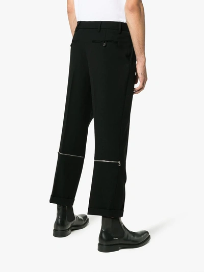 Shop Alexander Mcqueen Zip Detail Cropped Wool Trousers In Black