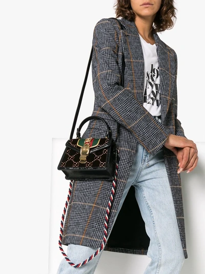 Shop Gucci Brown Sylvie Gg Velvet Mini Bag