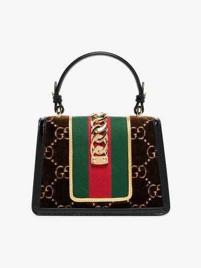 Shop Gucci Brown Sylvie Gg Velvet Mini Bag
