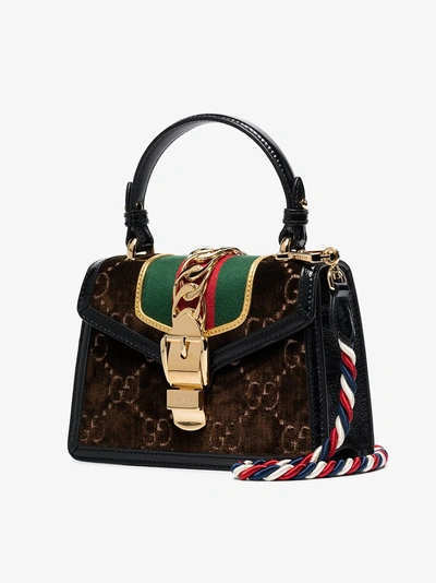 Shop Gucci Brown Sylvie Gg Velvet Mini Bag