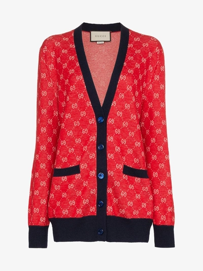 Shop Gucci Gg Print Cardigan In 6527 Red