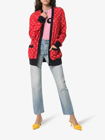 Shop Gucci Gg Print Cardigan In 6527 Red