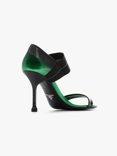 Shop Prada Elasticated Strap Over 90 Patent Leather Sandals In Green