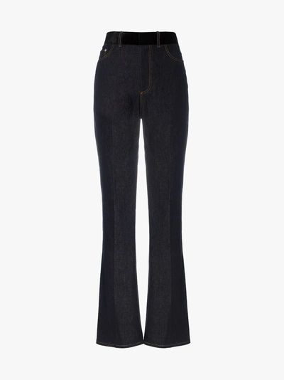 Shop Adeam Bootleg Silk-blend Belted Jeans In Blue