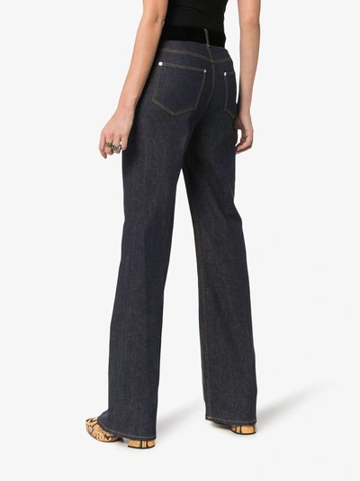 Shop Adeam Bootleg Silk-blend Belted Jeans In Blue