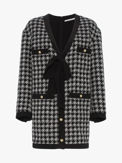 Shop Alessandra Rich Bow Embellished Houndstooth Cardigan In Grey