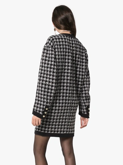 Shop Alessandra Rich Bow Embellished Houndstooth Cardigan In Grey