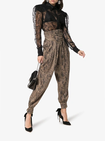 Shop Alessandra Rich Leopard Silk Jacquard Harem Pants In Nude/neutrals