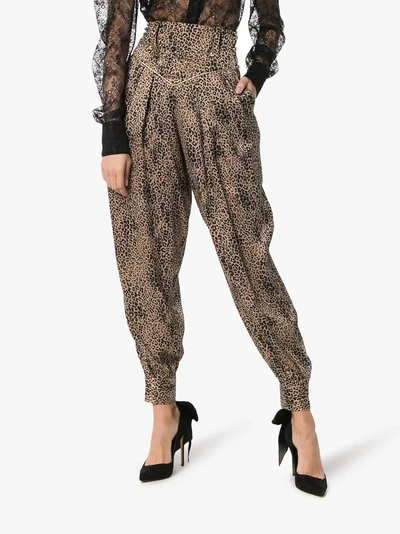 Shop Alessandra Rich Leopard Silk Jacquard Harem Pants In Nude/neutrals