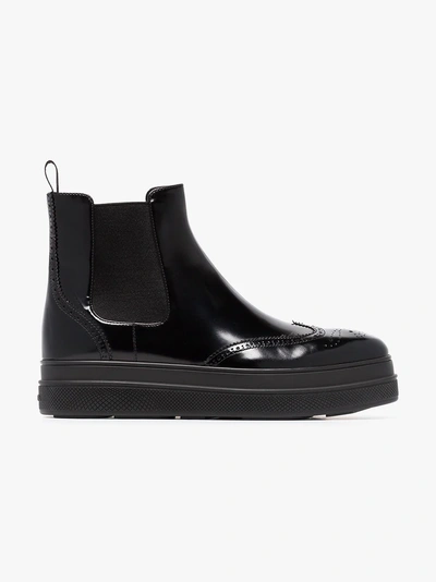 Shop Prada 45 Leather Flatform Chelsea Boots In Black