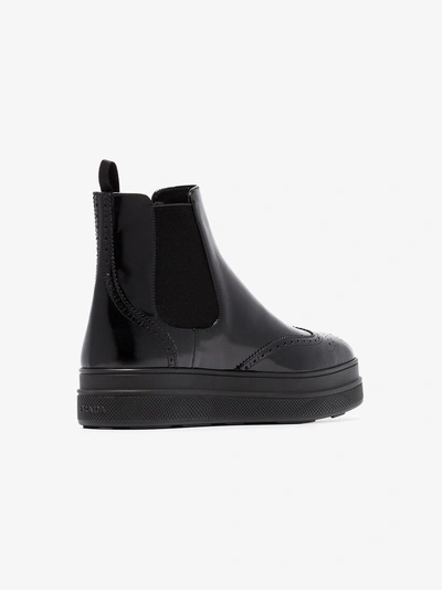 Shop Prada 45 Leather Flatform Chelsea Boots In Black