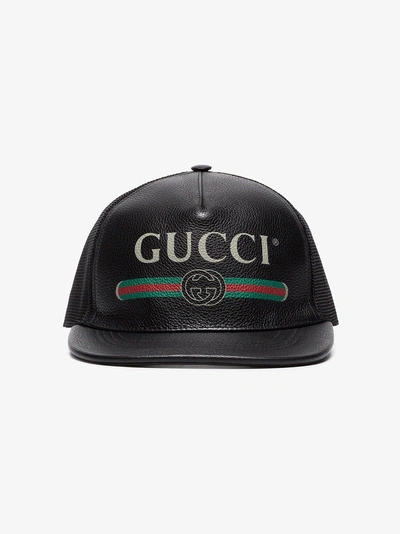 Shop Gucci Black Faux Leather Trucker Cap