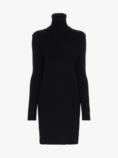Shop A_plan_application Turtle Neck Ribbed Wool Jumper Dress In Blue