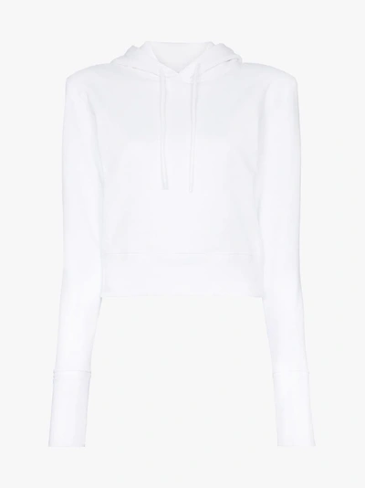 Shop A_plan_application White Cropped Fitted Cotton Hoodie