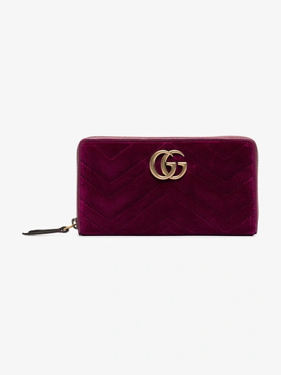 Shop Gucci Purple Gg Marmont Quilted Velvet Wallet In Pink/purple