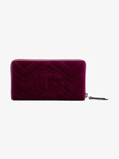 Shop Gucci Purple Gg Marmont Quilted Velvet Wallet In Pink/purple