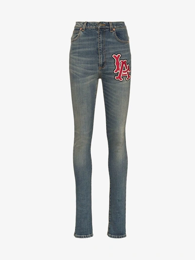 Shop Gucci Skinny Denim Trousers With La Angels™ Patch In Blue