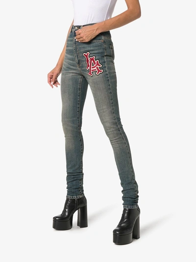 Shop Gucci Skinny Denim Trousers With La Angels™ Patch In Blue