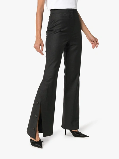 Shop Wright Le Chapelain High Waist Buttoned Wool Trousers In Brown