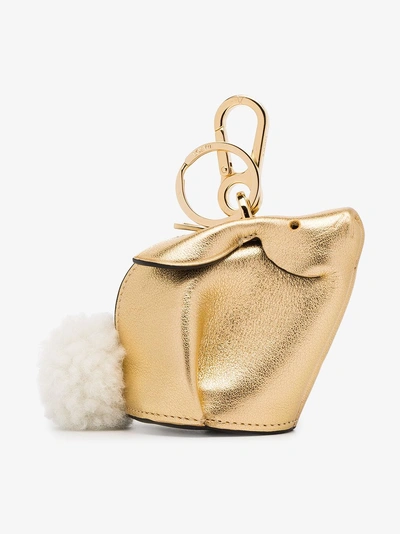 Shop Loewe Gold Metallic Bunny Leather Shearling Tail Bag Charm