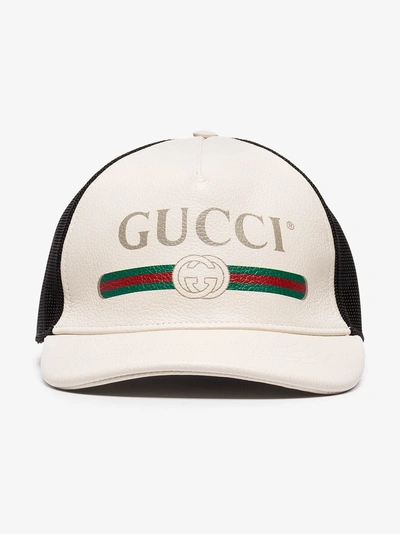 Shop Gucci Logo-print Leather And Mesh Baseball Cap In White