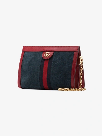 Shop Gucci Red And Navy Ophidia Small Suede And Leather Shoulder Bag In Blue