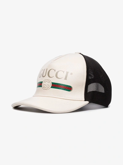 Shop Gucci Logo-print Leather And Mesh Baseball Cap In White