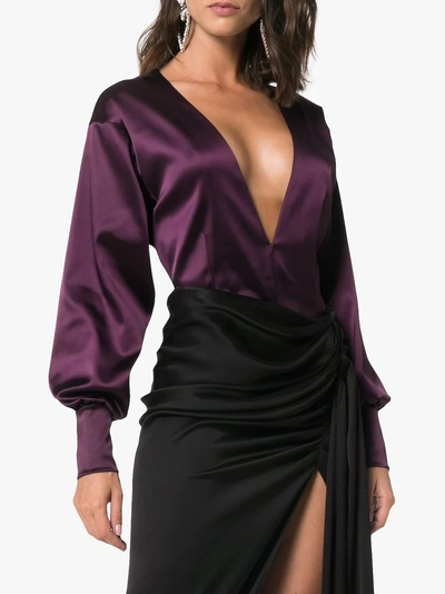 Shop Attico Satin Bodysuit In Pink/purple