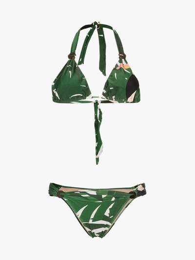 Shop Adriana Degreas Geometric Foliage Long Triangle Bikini In Green
