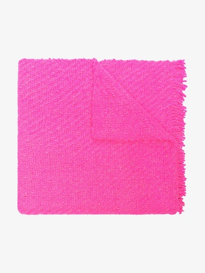 Shop Aessai Bright Pink Oversized Frayed Wool Blanket Scarf In Pink/purple