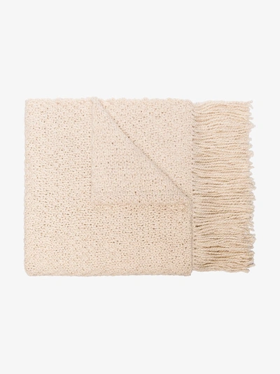 Shop Aessai Off White Fringed Merino Linen-blend Blanket Scarf