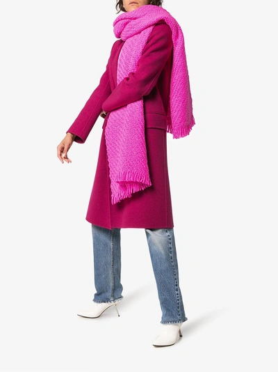 Shop Aessai Bright Pink Oversized Frayed Wool Blanket Scarf In Pink/purple