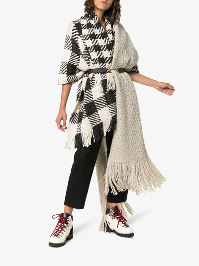 Shop Aessai Off White Fringed Merino Linen-blend Blanket Scarf